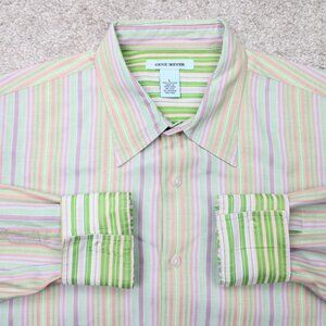 Gene Meyer Shirt Mens Large Green/Orange/Purple Striped Cotton Flip Cuff L/S